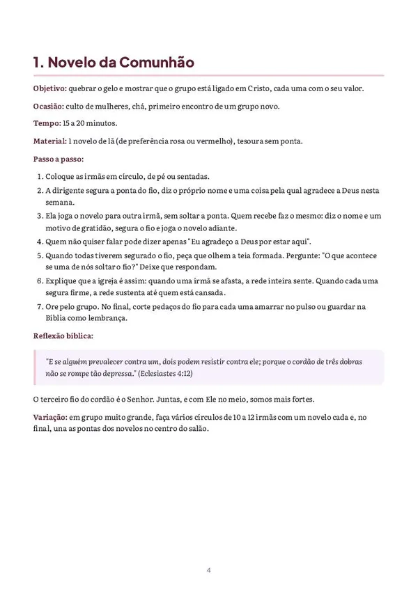 Página do material: esboço para círculo de oração